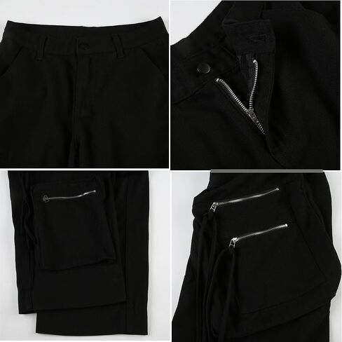 MEINVQIAOTI Streetwear Hip Hop Street Dance Streamer Goth Black Cargo Pants for Women Baggy Grunge High Waisted Cargo Pants in Kuwait