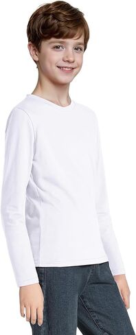 3 Pack Boys Long Sleeve Shirts Girls Cotton Crewneck T-Shirts Kids Basic Soft Long Sleeve Tees Top 5-13 Years in Kuwait