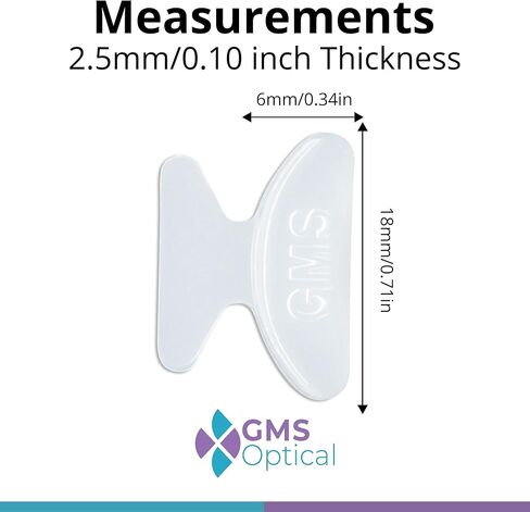 GMS Optical 1.8mm Reg-thin/18mm Long Length- Adhesive Butterfly Contoured Shape Anti-Slip Silicone Eyeglass Nose Pads, Non-Slip Nose Pads for Glasses, For Sunglass Nose Pads Replacement -10 Pair Clear in Kuwait