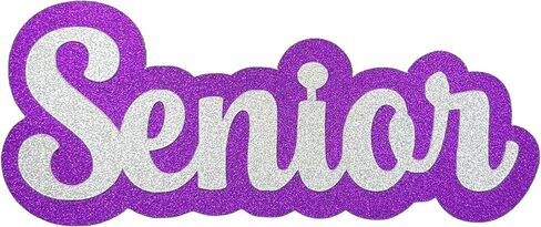 Senior Word Glitter Cut Out Die Cut Placard Embellishment for Prom, Homecoming, Graduation etc. (Silver/Purple, 3 Inch - 2 Count) in Kuwait