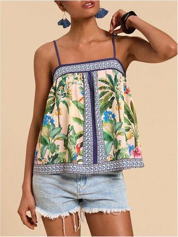 SOLY HUX Women's Tropical Floral Print Cami Top Spaghetti Strap Boho Vacation Summer Tops Camisole in Saudi Arabia