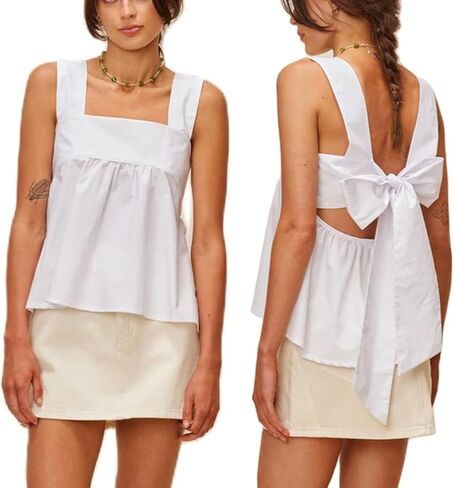 KOSUSANILL Y2k Gingham Tank Top Women Sleeveless Backless Square Neck Ruffle Peplum Babydoll Camisole Going Out Cami Blouse in Saudi Arabia