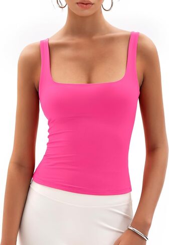Womens Square Neck Tank Tops Double Lined Basic Tanks Sleeveless 2025 Summer Collection in Saudi Arabia