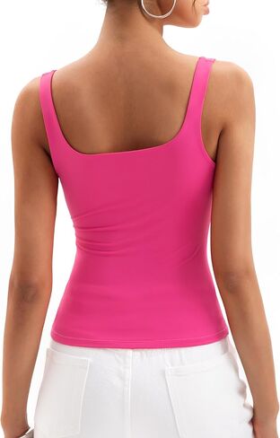 Womens Square Neck Tank Tops Double Lined Basic Tanks Sleeveless 2025 Summer Collection in Saudi Arabia