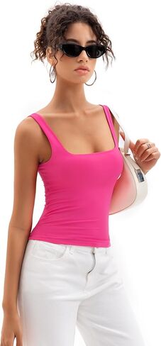 Womens Square Neck Tank Tops Double Lined Basic Tanks Sleeveless 2025 Summer Collection in Saudi Arabia