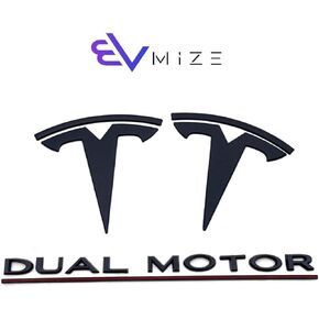 Tesla Model Y حزمة حزمة الأمامية الخلفية T الشارة غير اللامع الأسود اللامع الشعار OEM محرك مزدوج مجموعة شارات المعادن مع Juniper 3M لاصق (أسود غير لامع) in Kuwait