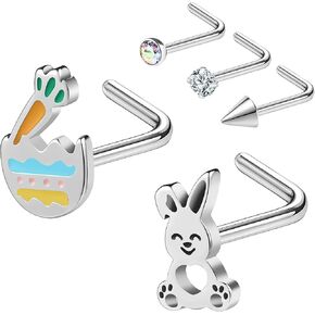 Nose Studs 20g Nose Stud L Shaped Diamond Nose Rings Stud for Women Surgical Steel Nose Rings Nose Screw Nose Piercing Stud Flower Heart Bow knot wing Nostril Jewelry Silver Gold in Kuwait