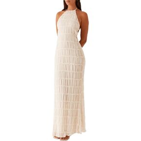 Women Y2k Backless Long Dress Halter Tie Neck Maxi Dress Flowy Beach Sundress Summer Streetwear in Kuwait