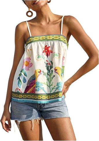 SOLY HUX Women's Tropical Floral Print Cami Top Spaghetti Strap Boho Vacation Summer Tops Camisole in Saudi Arabia