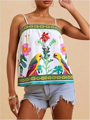 SOLY HUX Women's Tropical Floral Print Cami Top Spaghetti Strap Boho Vacation Summer Tops Camisole in Saudi Arabia