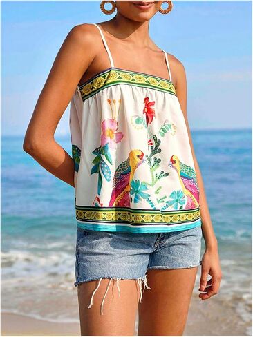 SOLY HUX Women's Tropical Floral Print Cami Top Spaghetti Strap Boho Vacation Summer Tops Camisole in Saudi Arabia