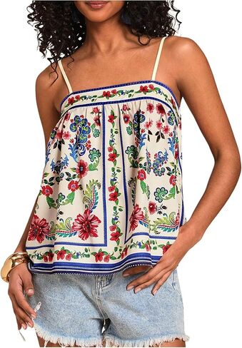 SOLY HUX Women's Tropical Floral Print Cami Top Spaghetti Strap Boho Vacation Summer Tops Camisole in Saudi Arabia