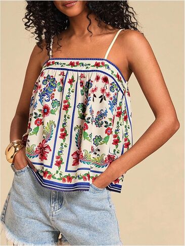 SOLY HUX Women's Tropical Floral Print Cami Top Spaghetti Strap Boho Vacation Summer Tops Camisole in Saudi Arabia
