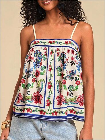 SOLY HUX Women's Tropical Floral Print Cami Top Spaghetti Strap Boho Vacation Summer Tops Camisole in Saudi Arabia