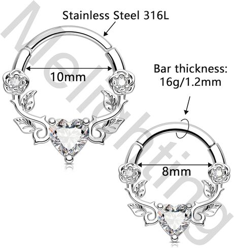 حلقة حاجز القلب Melighting 16g ، مجوهرات روز ديث ثقب ، 316L من الفولاذ المقاوم للصدأ كرمة الحاجز المجوهر in Saudi Arabia