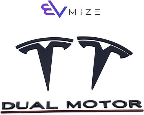 Tesla Model Y Emblem Bundle Front Rear T Badge Matte Black Glossy Black Logo OEM Dual Motor Set Metal Decal Sticker with 3m Adhesive Juniper (Matte Black) in Kuwait