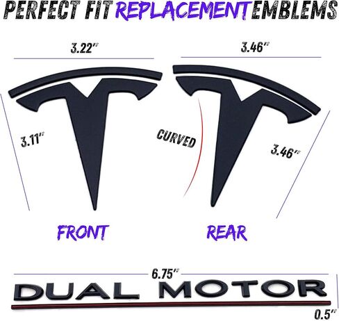 Tesla Model Y Emblem Bundle Front Rear T Badge Matte Black Glossy Black Logo OEM Dual Motor Set Metal Decal Sticker with 3m Adhesive Juniper (Matte Black) in Kuwait