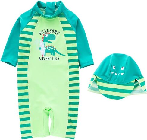 Kid Boys Chic Animals Printed One-Piece Rash Guard with Sun Hat 2pcs Swimsuit Pool Swimwear Beach Bathing Suit in Kuwait