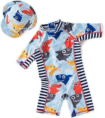 Kid Boys Chic Animals Printed One-Piece Rash Guard with Sun Hat 2pcs Swimsuit Pool Swimwear Beach Bathing Suit in Kuwait