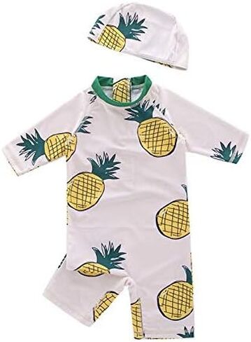 Kid Boys Chic Animals Printed One-Piece Rash Guard with Sun Hat 2pcs Swimsuit Pool Swimwear Beach Bathing Suit in Kuwait