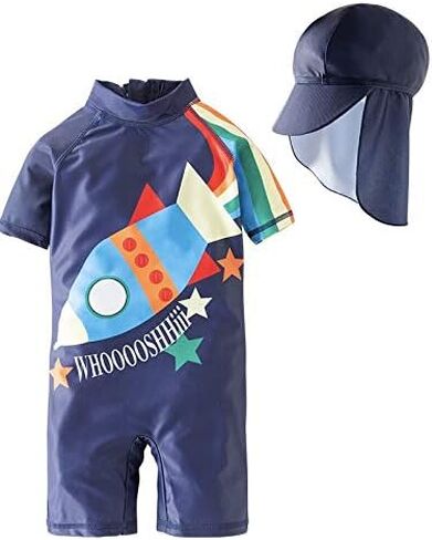 Kid Boys Chic Animals Printed One-Piece Rash Guard with Sun Hat 2pcs Swimsuit Pool Swimwear Beach Bathing Suit in Kuwait
