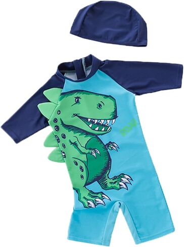 Kid Boys Chic Animals Printed One-Piece Rash Guard with Sun Hat 2pcs Swimsuit Pool Swimwear Beach Bathing Suit in Kuwait