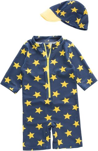 Kid Boys Chic Animals Printed One-Piece Rash Guard with Sun Hat 2pcs Swimsuit Pool Swimwear Beach Bathing Suit in Kuwait
