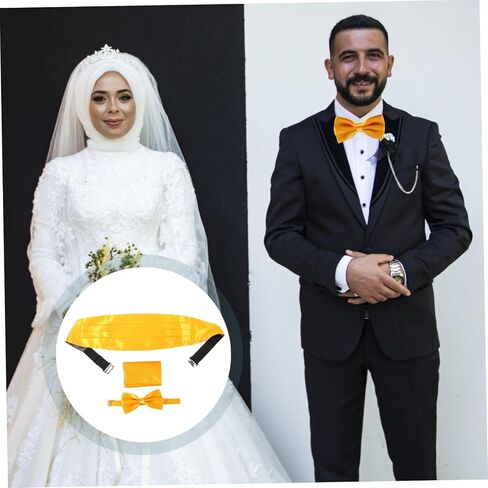 Homoyoyo 1set Men Cummerbund Bow Tie ومنديل لحفلات حفلات الزفاف وحفلات الرموز الملحقة بتصميم المواد السلس للرجال in Saudi Arabia