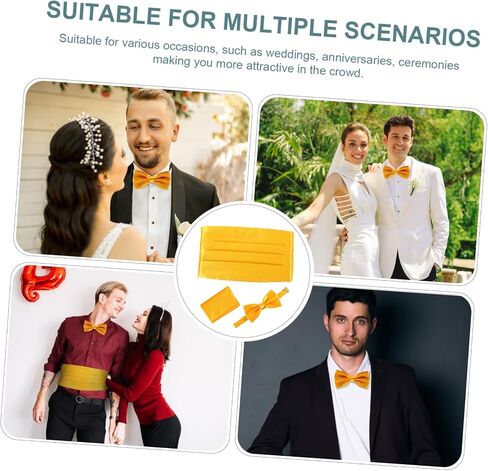 Homoyoyo 1set Men Cummerbund Bow Tie ومنديل لحفلات حفلات الزفاف وحفلات الرموز الملحقة بتصميم المواد السلس للرجال in Saudi Arabia