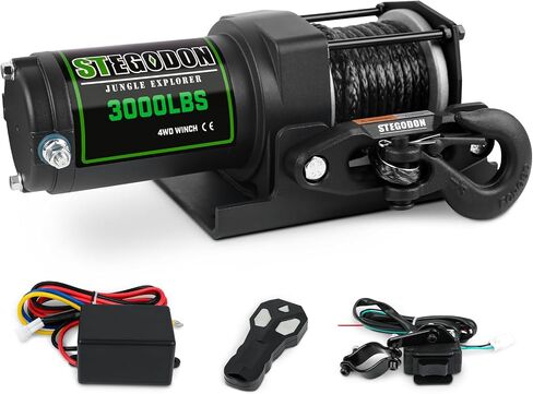 3000lb ATV/UTV Winch,Electric Winch 12V,Winch with Synthetic Rope,Winch with Wireless Remote Control and Manual Switch, with Hawse Fairlead,IP67 Waterproof,Suitable for Most ATVs and UTVs in Saudi Arabia