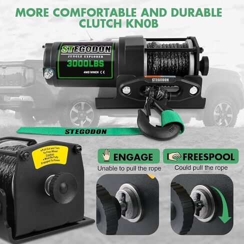 3000lb ATV/UTV Winch,Electric Winch 12V,Winch with Synthetic Rope,Winch with Wireless Remote Control and Manual Switch, with Hawse Fairlead,IP67 Waterproof,Suitable for Most ATVs and UTVs in Saudi Arabia