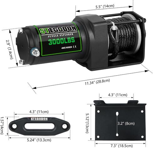 3000lb ATV/UTV Winch,Electric Winch 12V,Winch with Synthetic Rope,Winch with Wireless Remote Control and Manual Switch, with Hawse Fairlead,IP67 Waterproof,Suitable for Most ATVs and UTVs in Saudi Arabia