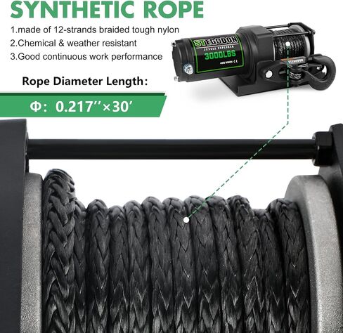 3000lb ATV/UTV Winch,Electric Winch 12V,Winch with Synthetic Rope,Winch with Wireless Remote Control and Manual Switch, with Hawse Fairlead,IP67 Waterproof,Suitable for Most ATVs and UTVs in Saudi Arabia