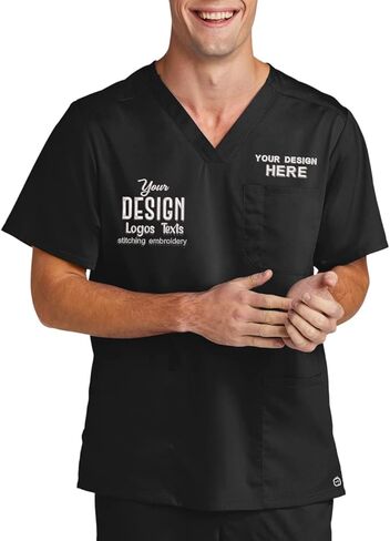 INK STITCH Unisex WW5068 Men Embroidered Logo Texts Premiere Flex V Neck Pocket Scrub Shirts - Multicolors in Kuwait