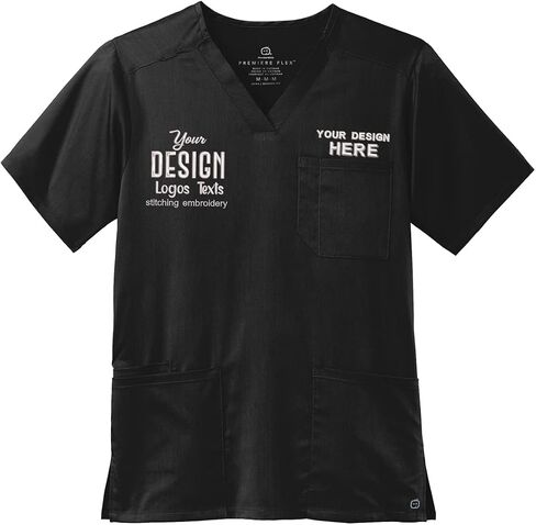 INK STITCH Unisex WW5068 Men Embroidered Logo Texts Premiere Flex V Neck Pocket Scrub Shirts - Multicolors in Kuwait