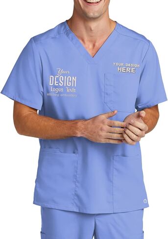 INK STITCH Unisex WW5068 Men Embroidered Logo Texts Premiere Flex V Neck Pocket Scrub Shirts - Multicolors in Kuwait