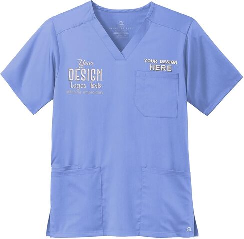 INK STITCH Unisex WW5068 Men Embroidered Logo Texts Premiere Flex V Neck Pocket Scrub Shirts - Multicolors in Kuwait