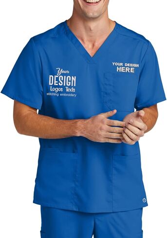 INK STITCH Unisex WW5068 Men Embroidered Logo Texts Premiere Flex V Neck Pocket Scrub Shirts - Multicolors in Kuwait
