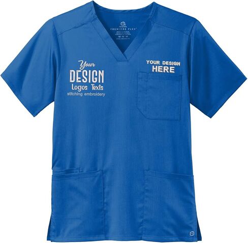 INK STITCH Unisex WW5068 Men Embroidered Logo Texts Premiere Flex V Neck Pocket Scrub Shirts - Multicolors in Kuwait