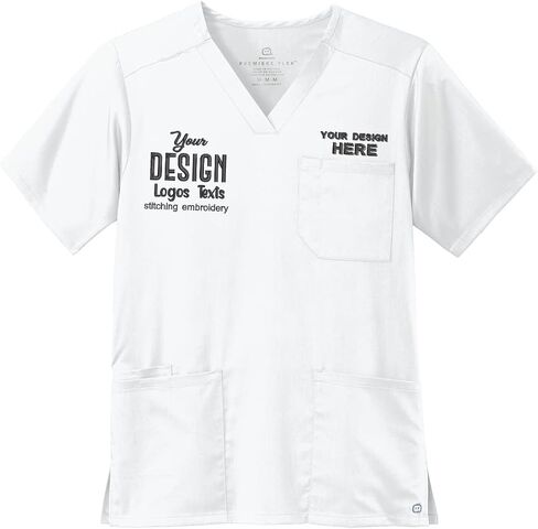 INK STITCH Unisex WW5068 Men Embroidered Logo Texts Premiere Flex V Neck Pocket Scrub Shirts - Multicolors in Kuwait