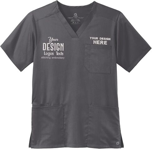 INK STITCH Unisex WW5068 Men Embroidered Logo Texts Premiere Flex V Neck Pocket Scrub Shirts - Multicolors in Kuwait