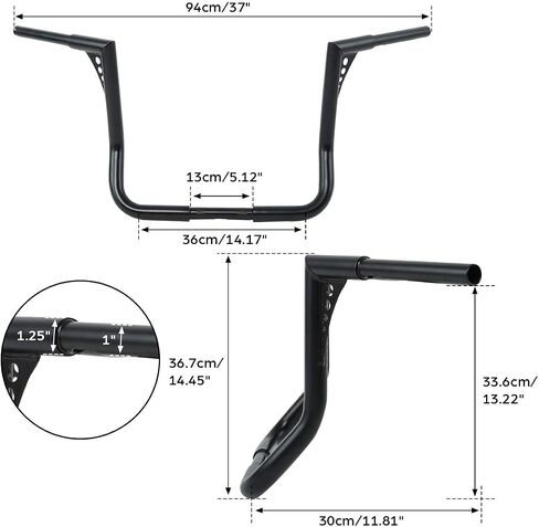 TCMT Black 14" Rise Ape Hanger Bar 1-1/4" Fat Handlebar Fits For Harley Dressers Baggers Touring CVO Street Glide Tri Glide Electra Glide 1982-2023 in Saudi Arabia