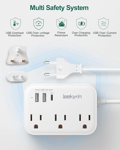 محول قابس السفر الأوروبي (13 أمبير)، محول التوصيل من الولايات المتحدة إلى أوروبا مع USB C (3.4 أمبير)، 3 منافذ تيار متردد، 3 منافذ USB سلك تمديد 5 أقدام، محول الطاقة الدولي من النوع E/F للولايات المتحدة الأمريكية إلى ألمانيا فرنسا أيسلندا إسبانيا in Kuwait