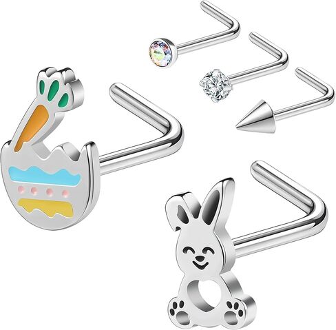 Nose Studs 20g Nose Stud L Shaped Diamond Nose Rings Stud for Women Surgical Steel Nose Rings Nose Screw Nose Piercing Stud Flower Heart Bow knot wing Nostril Jewelry Silver Gold in Kuwait