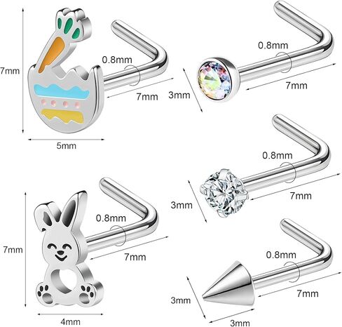 Nose Studs 20g Nose Stud L Shaped Diamond Nose Rings Stud for Women Surgical Steel Nose Rings Nose Screw Nose Piercing Stud Flower Heart Bow knot wing Nostril Jewelry Silver Gold in Kuwait
