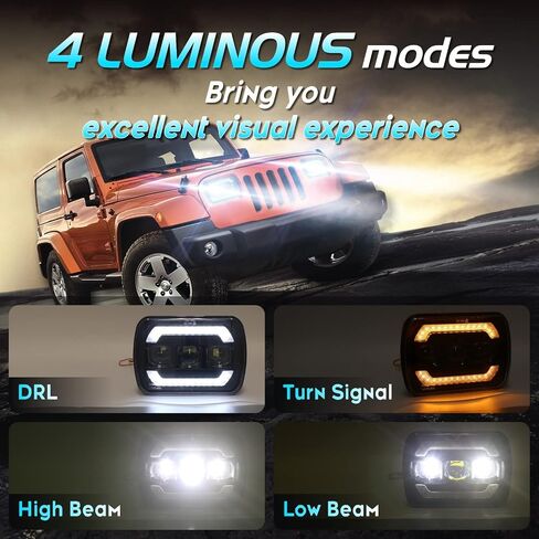Sinoparcel Upgraded 7 Inch Round Headlight with DRL/Amber Turn Signal,H6024 6024 LED Sealed Beam Headlight,20000LM/Set Anti-glare Halogen Replacement for Wrangler TJ/JK/JKU,Pack of 2 in Saudi Arabia