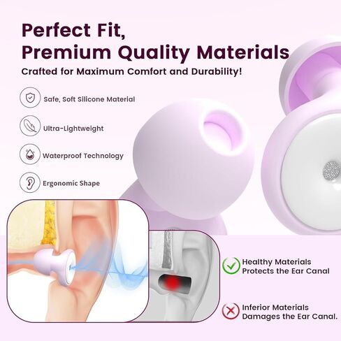 Ear Plugs for Sleeping Noise Cancelling, Perfect -30dB Reusable Silicone Earplugs for Noise Reduction, Hearing Protection Ear Plugs for Sleep, Study, Work, Focus-Lavender2 in Saudi Arabia