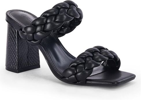 Syktkmx Womens Braided Heels Sandals Chunky Block Heel Double Strap Summer Dressy Sandal in Saudi Arabia