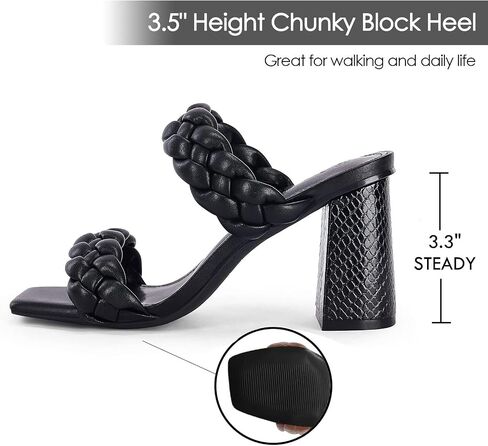 Syktkmx Womens Braided Heels Sandals Chunky Block Heel Double Strap Summer Dressy Sandal in Saudi Arabia