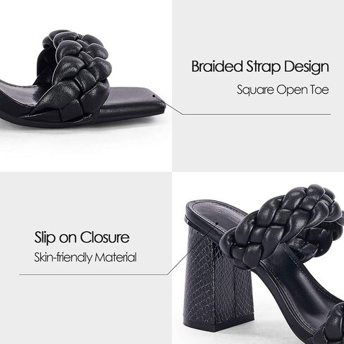 Syktkmx Womens Braided Heels Sandals Chunky Block Heel Double Strap Summer Dressy Sandal in Saudi Arabia